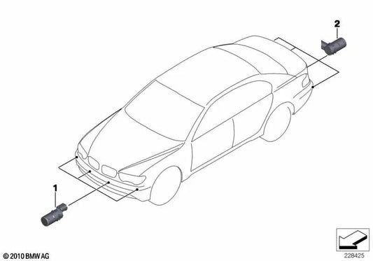 Silbergrauer Ultraschallsensor für BMW 7er E65, E66 (OEM 66206989173). Original BMW