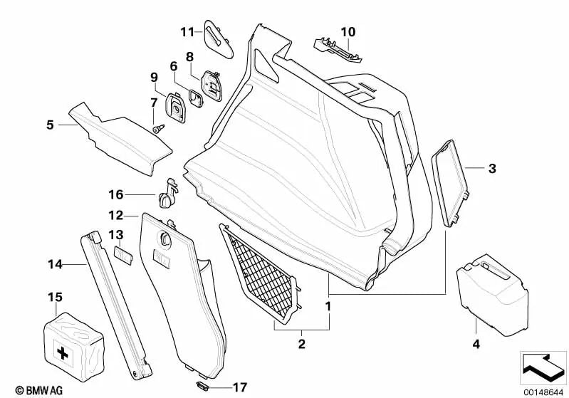 Revestimiento de la plataforma del maletero derecha para BMW Serie 1 E87 (OEM 51476955434). Original BMW.