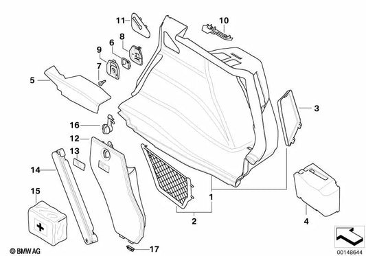 Revestimiento de la plataforma del maletero derecha para BMW Serie 1 E87 (OEM 51476955434). Original BMW.