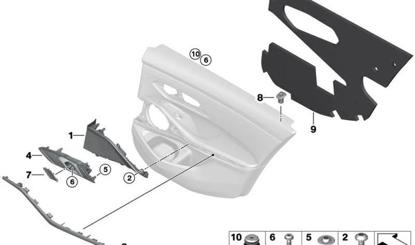 Manilla Interior Trasera Derecha para BMW Serie 3 G20, G21, G28, G80, G81 (OEM 51427945688). Original BMW