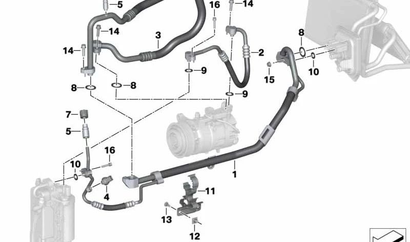 Pressure pipe for BMW 3 Series G20, G20N, G21, G21N, 4 Series G22, G22N, G23, G23N, G26, G26N (OEM 64539461721). Original BMW