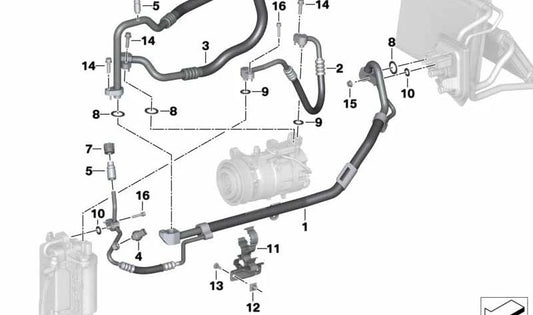 Tubo de presión para BMW Serie 3 G20, G20N, G21, G21N, Serie 4 G22, G22N, G23, G23N, G26, G26N (OEM 64539461721). Original BMW