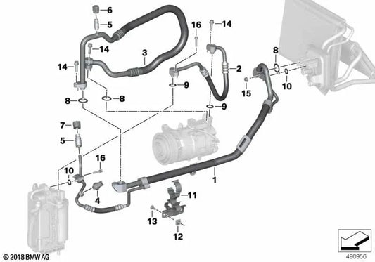 Evaporator-Compressor absorption tube for BMW G20, G21, G22, G23, G26 (OEM 64539461722). Original BMW.