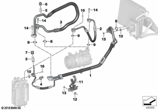 Tubo de absorción Evaporador-Compresor para BMW G20, G21, G22, G23, G26 (OEM 64539461722). Original BMW.