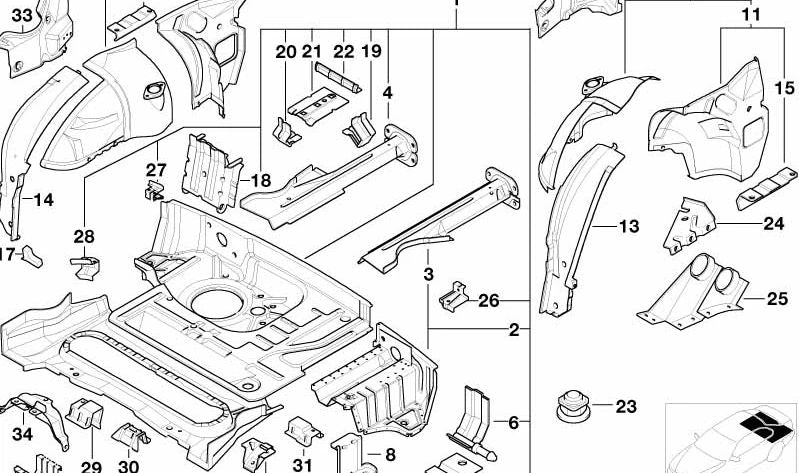 Soporte para el piso del maletero lateral izquierdo para BMW (OEM 41148407593). Original BMW