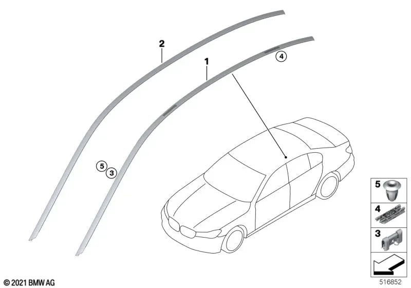 Roof moulding, primed, left for BMW F90, G30 (OEM 51137443691). Original BMW