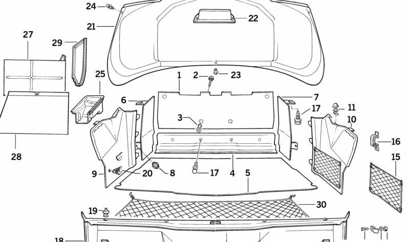 Revestimiento Pared Divisoria Maletero Derecho para BMW E31 (OEM 51438134952). Original BMW