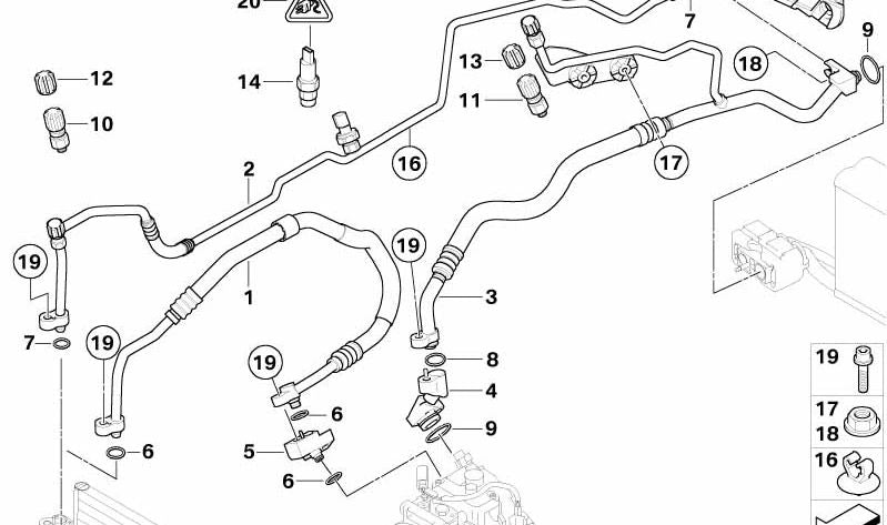 Tubería de presión condensador-evaporador para BMW Serie 6 E63, E64 (OEM 64509196488). Original BMW