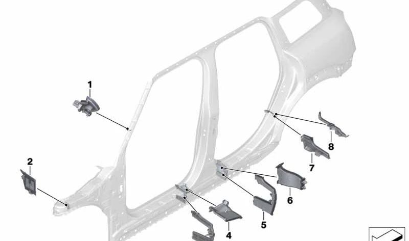 Panel interior izquierdo del pilar C OEM 41007411091 para BMW F60 (MINI Countryman). Original BMW.