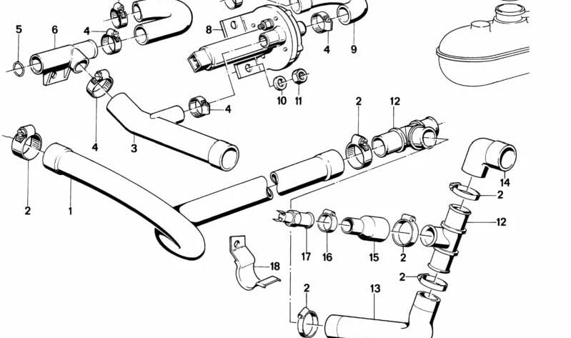 Manguito del sistema de refrigeración OEM 11531285256 para BMW E28. Original BMW.