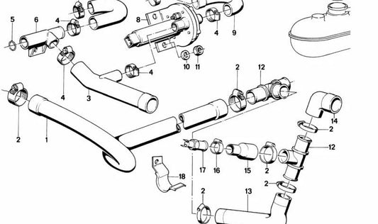 Manguito del sistema de refrigeración OEM 11531285256 para BMW E28. Original BMW.