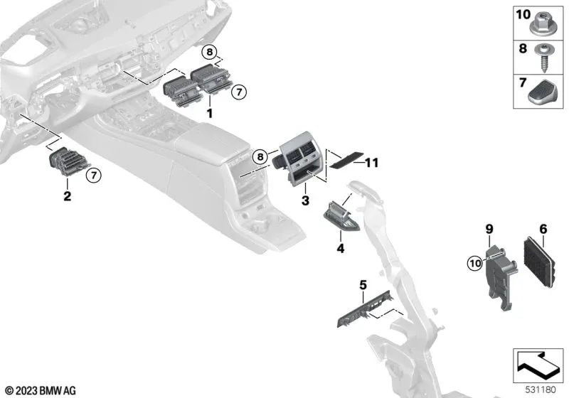 Parrilla de aire fresco central para BMW X5 F95N, G05N, X6 F96N, G06N, X7 G07N, XM G09 (OEM 64225A01333). Original BMW.