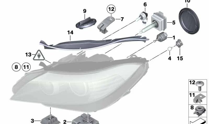 Soporte faro izquierdo para BMW Serie 1 E81, E82, E87, E88, Z4 E89 (OEM 63126940663). Original BMW