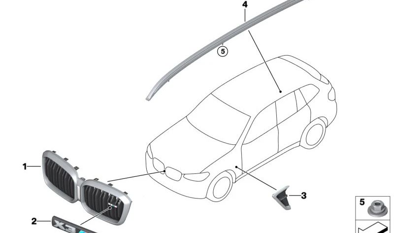 Tapa de guía de aire derecha para BMW F97, F97N (OEM 51138098090). Original BMW