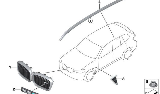 Rejilla de conducción de aire derecha OEM 51138070538 para BMW F97, X3 M. Original BMW.