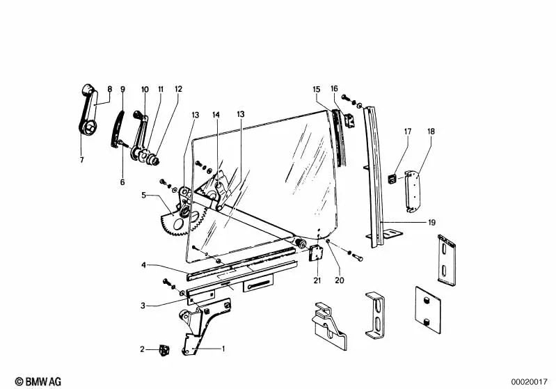 Guide de la fenêtre de gauche pour BMW E46, F30, F80 (OEM 51321813181). BMW d'origine