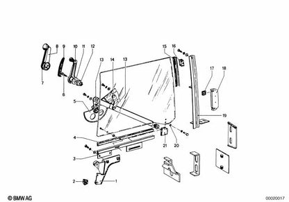 Left window guide for BMW E46, F30, F80 (OEM 51321813181). Original BMW