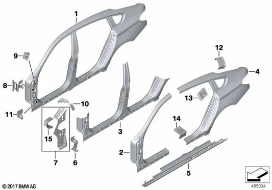 Upper left side wall bracket for BMW 5 Series F07, F07N (OEM 41357238615). Original BMW.