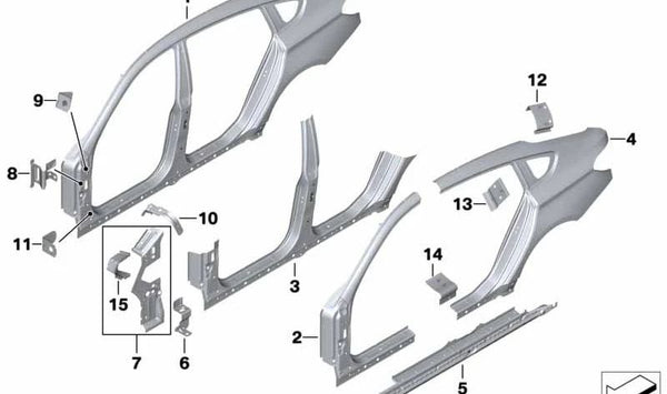 Refuerzo OEM 41217275606 para pilar D izquierdo compatible con BMW Serie 5 GT (F07). Original BMW.