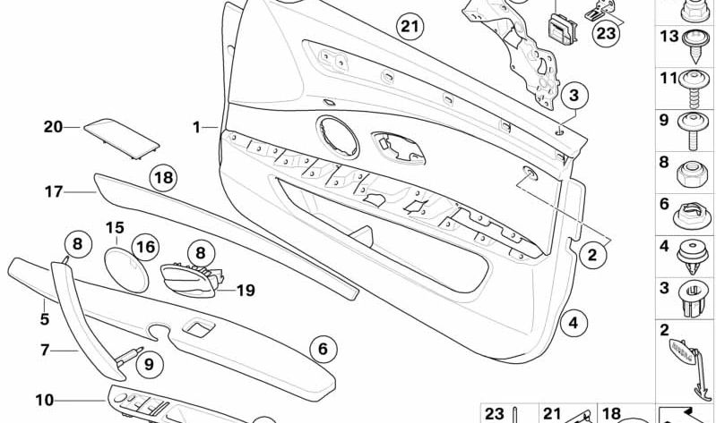 Panel de puerta interior de piel delantero izquierdo OEM 51417233427 para BMW Serie 5 (E60, E61). Original BMW.