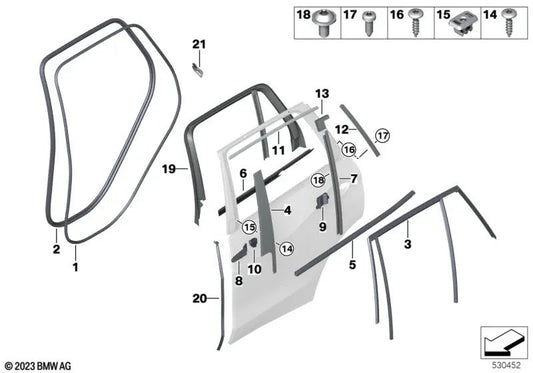 Embellecedor marco ventana columna C puerta trasera derecha para BMW F95, G05, G18 (OEM 51357429394). Original BMW