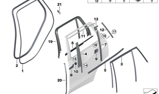 Sellado de ranura puerta trasera derecha para BMW F95, G05 (OEM 51357428694). Original BMW