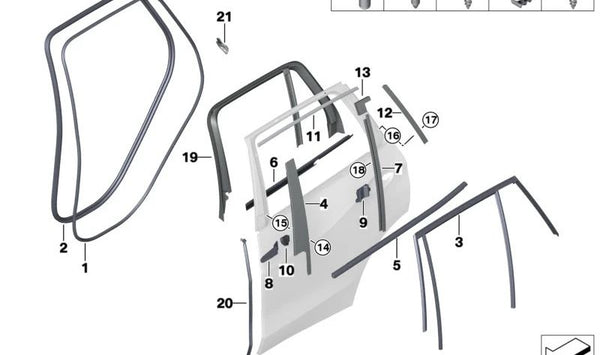 Carcasa del marco de la ventana superior para BMW X5 F95, G05 (OEM 51357444072). Original BMW