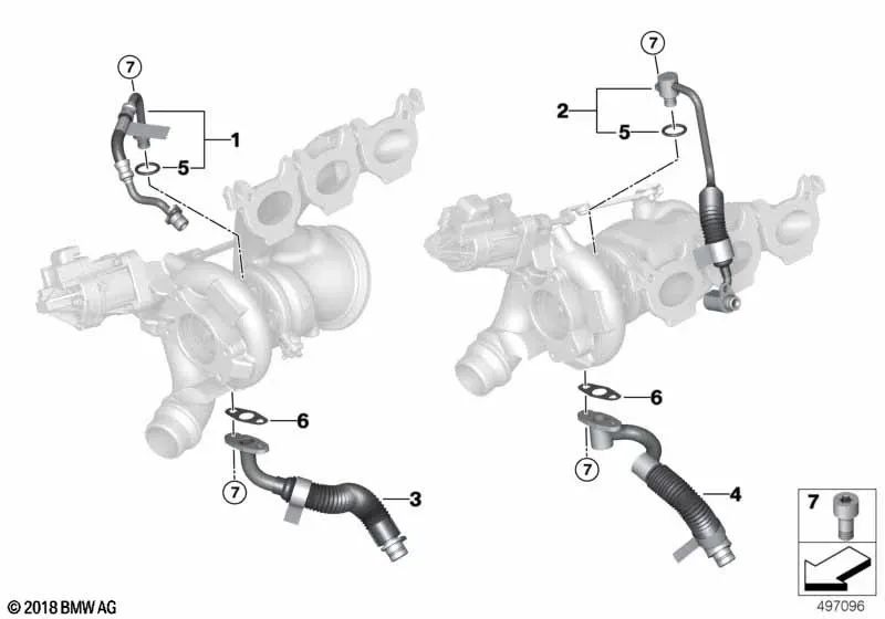 Tubería de Suministro de Aceite del Turbocompresor para BMW G87, G20N, G21N, G80, G81, G26, G82, G83, F97, F97N, F98, F98N (OEM 11428054869). Original BMW