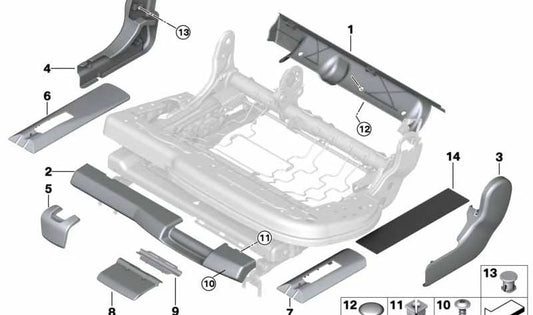 Cubierta Asiento exterior izquierda para BMW X5 F15, F85 (OEM 52207351577). Original BMW