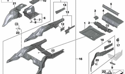 Carenado trasero mitad interna derecha para BMW G11, G12 (OEM 41007413088). Original BMW