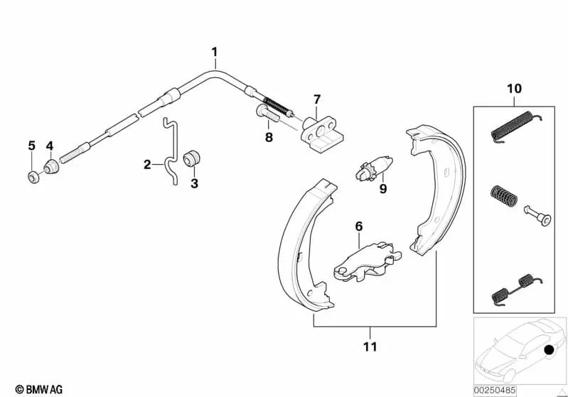 Cable del freno de mano para BMW E53 (OEM 34411165699). Original BMW