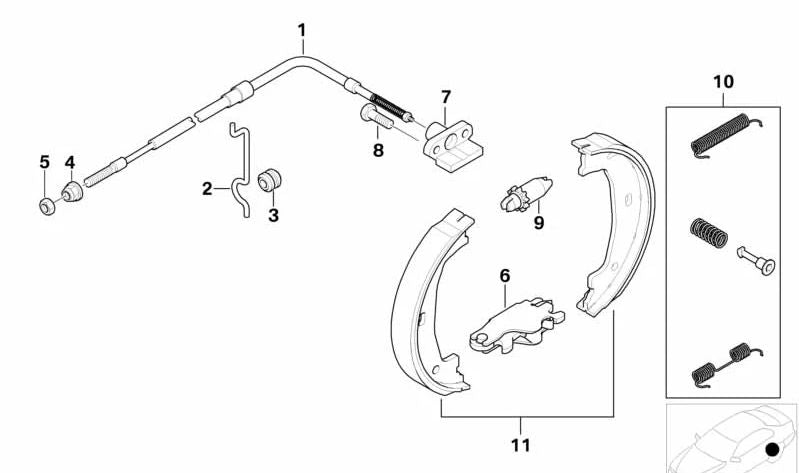 Cable de freno de mano para BMW X5 E53 (OEM 34416751843). Original BMW.