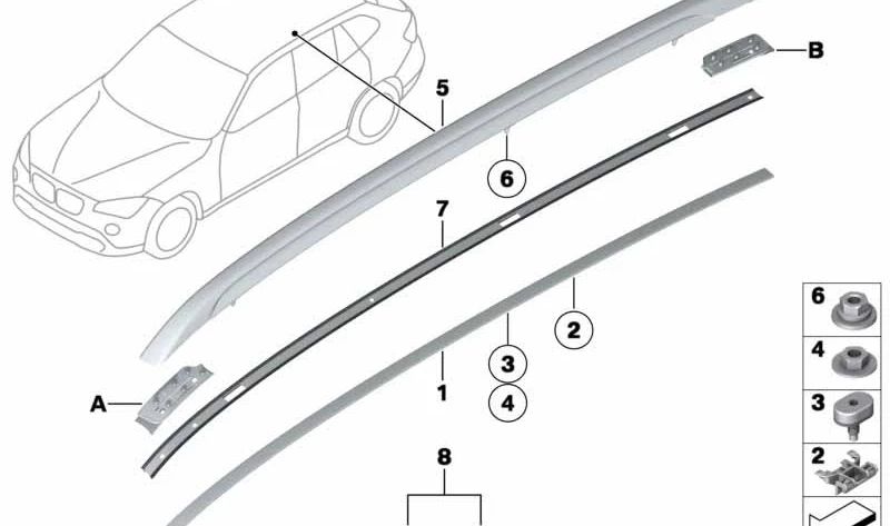 Left roof moulding for BMW E84 (OEM 51132990857). Original BMW