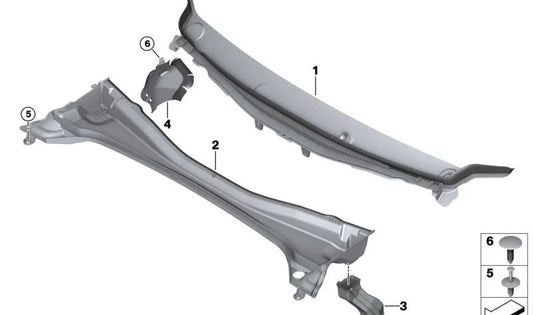 Rejilla cubrepluvia OEM 51719478651 para BMW Serie 5 (G30, G31, G38) y Serie 6 (G32). Original BMW.