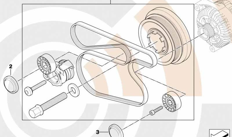 Kit completo de reparación del sistema de correa OEM 11282365967 para BMW E87, E90, E91. Original BMW.