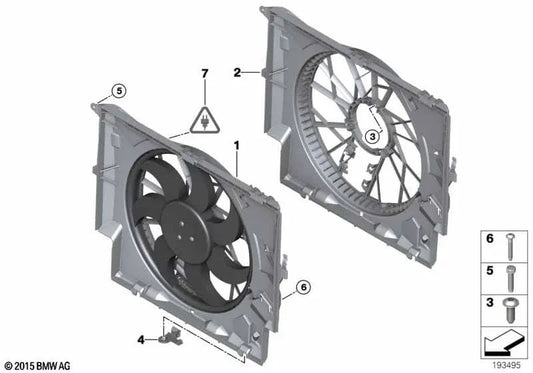 Lüfterabweiser mit Lüfter für BMW 1er E87, 3er E90, E91, E92, E93 und X1 E84 (OEM 17425A3F108). Original BMW