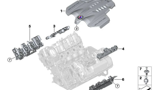 Acoustic cover for cylinder head cover OEM 11147934623 for BMW G30, G11, G12, G14, G15, G16, G05, G06, G07. Original BMW.