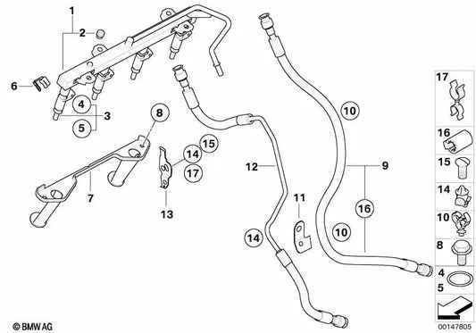 Fuel hose for BMW E81, E87 1 Series E90, E91 3 Series (OEM 13537552890). Original BMW