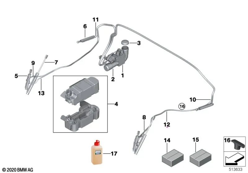 Tubería hidráulica techo izquierda para BMW G23, G83 (OEM 54345A05E21). Original BMW