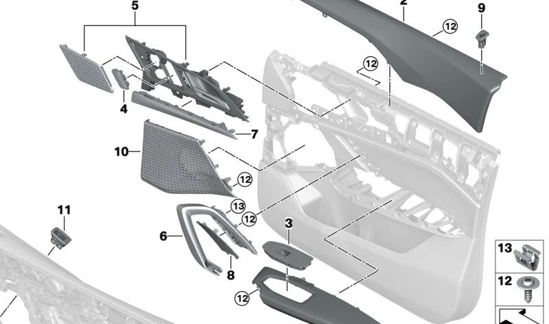 Embellecedor interior de maneta izquierda OEM 51425A6F277 para BMW F20, F21, F22, F23, F30, F31, F32, F33, F36. Original BMW.