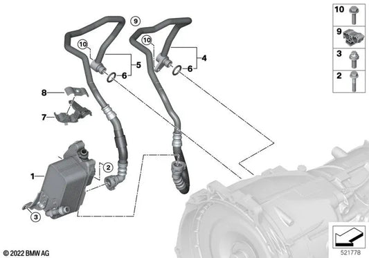 Refrigerador de aceite de transmisión para BMW Serie 3 G20, G21, Serie 4 G22, G23, G26, Serie 5 G30N, G31N, Serie 6 G32N, Serie 7 G11N, G12N, G70, Serie 8 G14, G15, G16, X3 G01, X4 G02, X5 G05, X6 G06, X7 G07 (OEM 17218580419). Original BMW