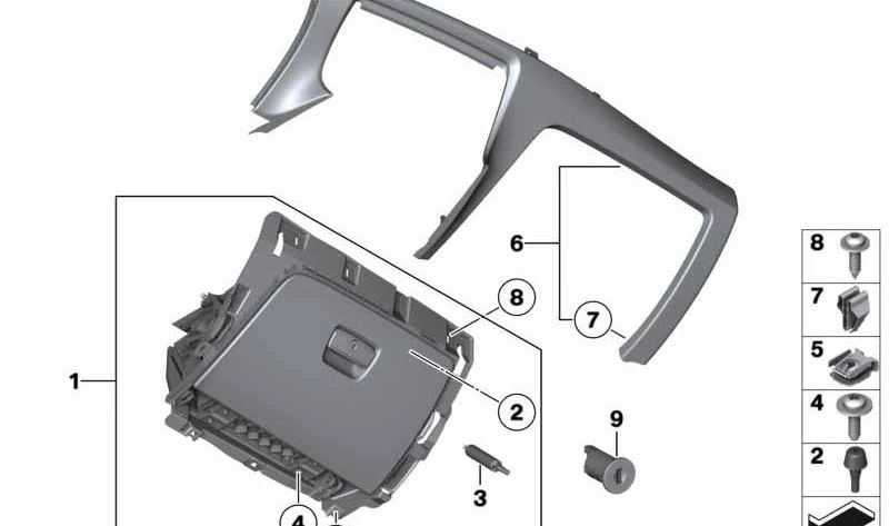 Guantera con cerradura para BMW E84 (OEM 51169229915). Original BMW.