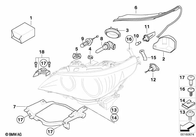 Junta del faro derecho para BMW E60, E60N, E61N (OEM 63127187270). Original BMW