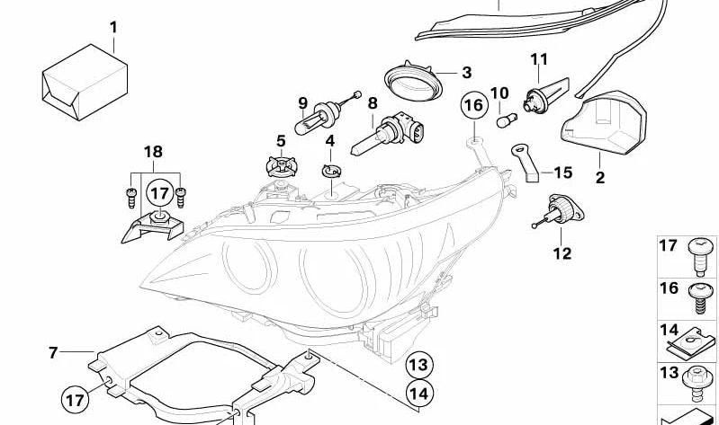 Tapa de cubierta luz de cruce derecha para BMW Serie 5, E60, E61N (OEM 63127187272). Original BMW