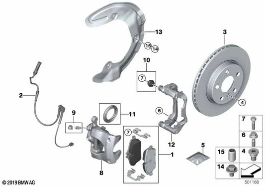 Soporte de freno para BMW F45, F46, F48, F39 (OEM 34116860251). Original BMW.