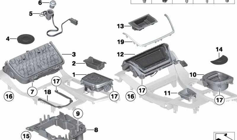 Portavasos para BMW Serie 5 F10, F11, F18 (OEM 51169241714). Original BMW.