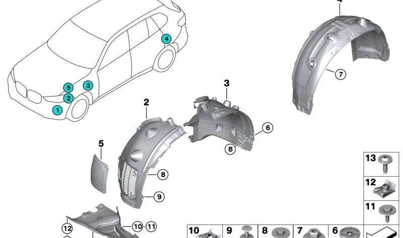 Cubierta del Pasarruedas Parte Delantera Delantera Derecha para BMW X7 G07, G07N (OEM 51727424912). Original BMW