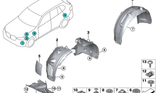 Capa de arco de roda dianteira direita para BMW X7 G07, G07N (OEM 51727424912). BMW original