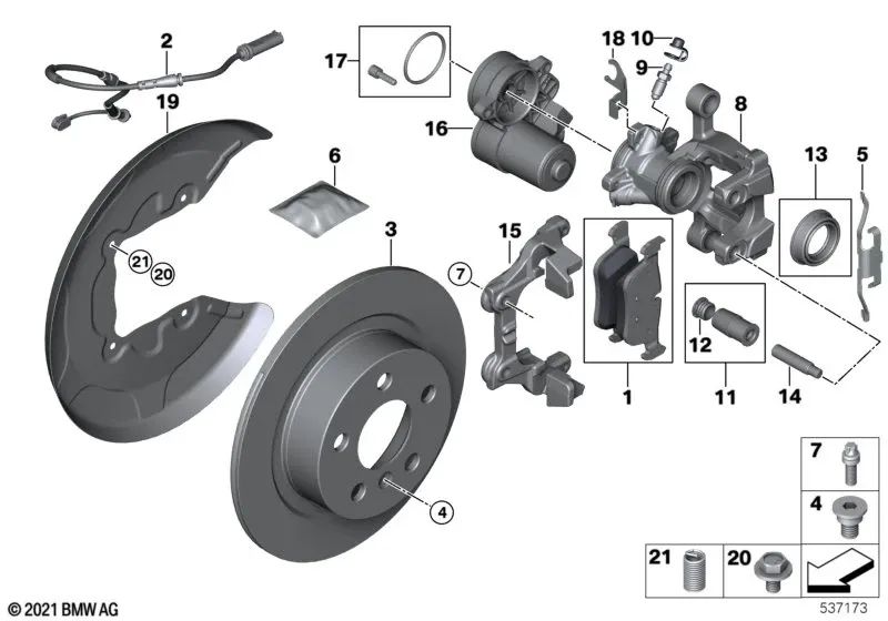 Carcasa de pinza de freno izquierda para BMW Serie 1 F40, Serie 2 F44, X2 F39 (OEM 34206895367). Original BMW