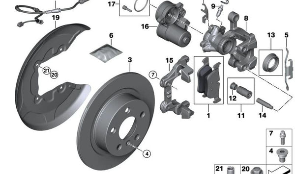 Soporte de pinza de freno trasera OEM 34206895443 para BMW F40, F44, F48, F39. Original BMW.